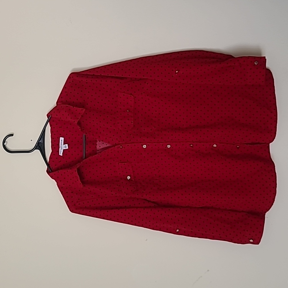 Notations Women's Polka-dot Red/Black button-down Long Sleeves Shirt, Size M